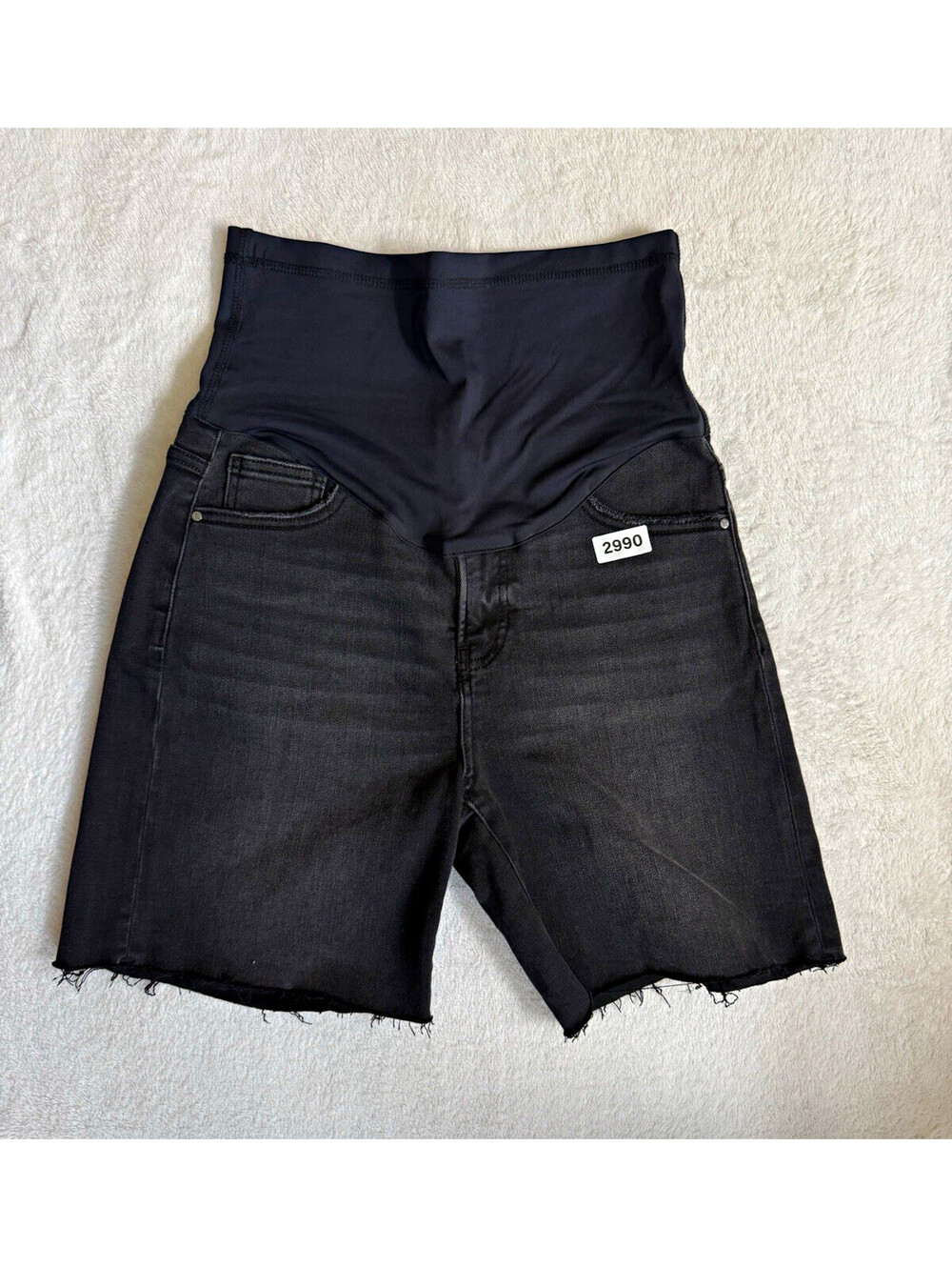 PinkBlush Women’s Maternity Black Denim Bermuda Shorts Size M Raw Hem Stretch